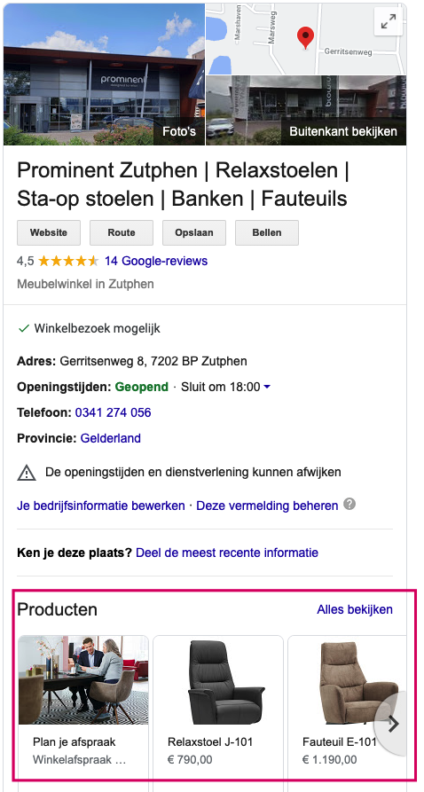 producten in google my business